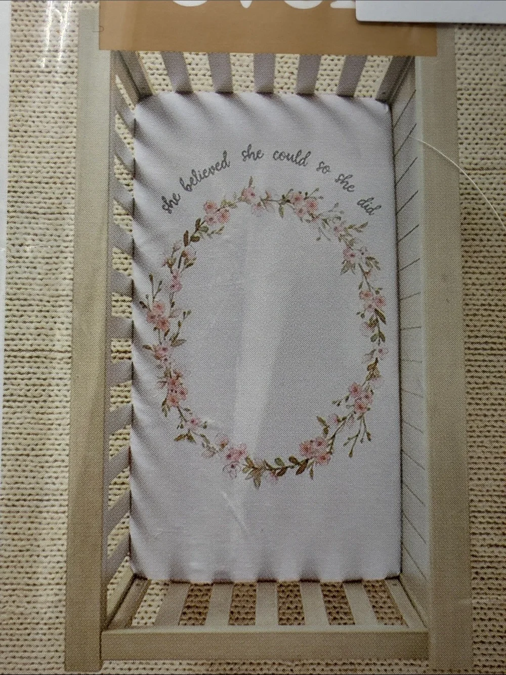 Ever & Ever Floral Wreath 100% Cotton Crib Fitted Sheet - Pink & Green